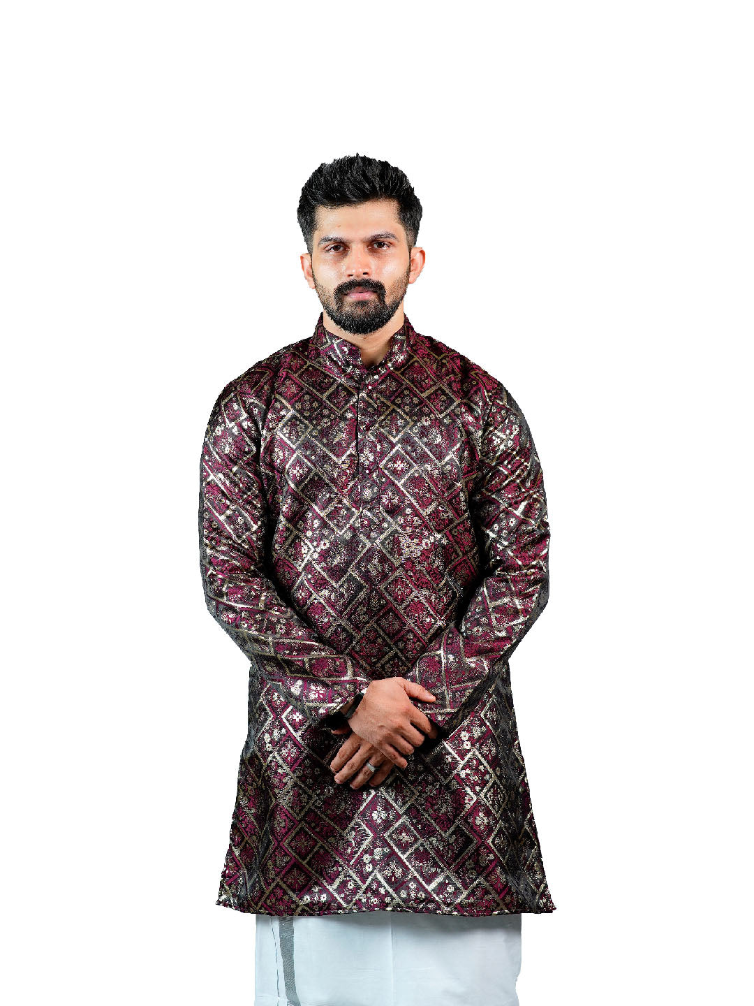 Burgundy Diamond Jacquard Kurta for Men