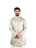 Champagne Gold Heritage Block Jacquard Kurta for Groom