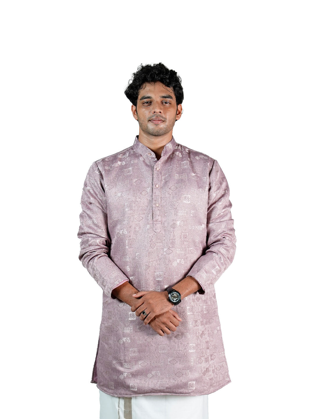 Mauve Silver Geometric Jacquard Kurta for Men