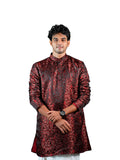 Black Crimson Floral Vine Jacquard Kurta for Men