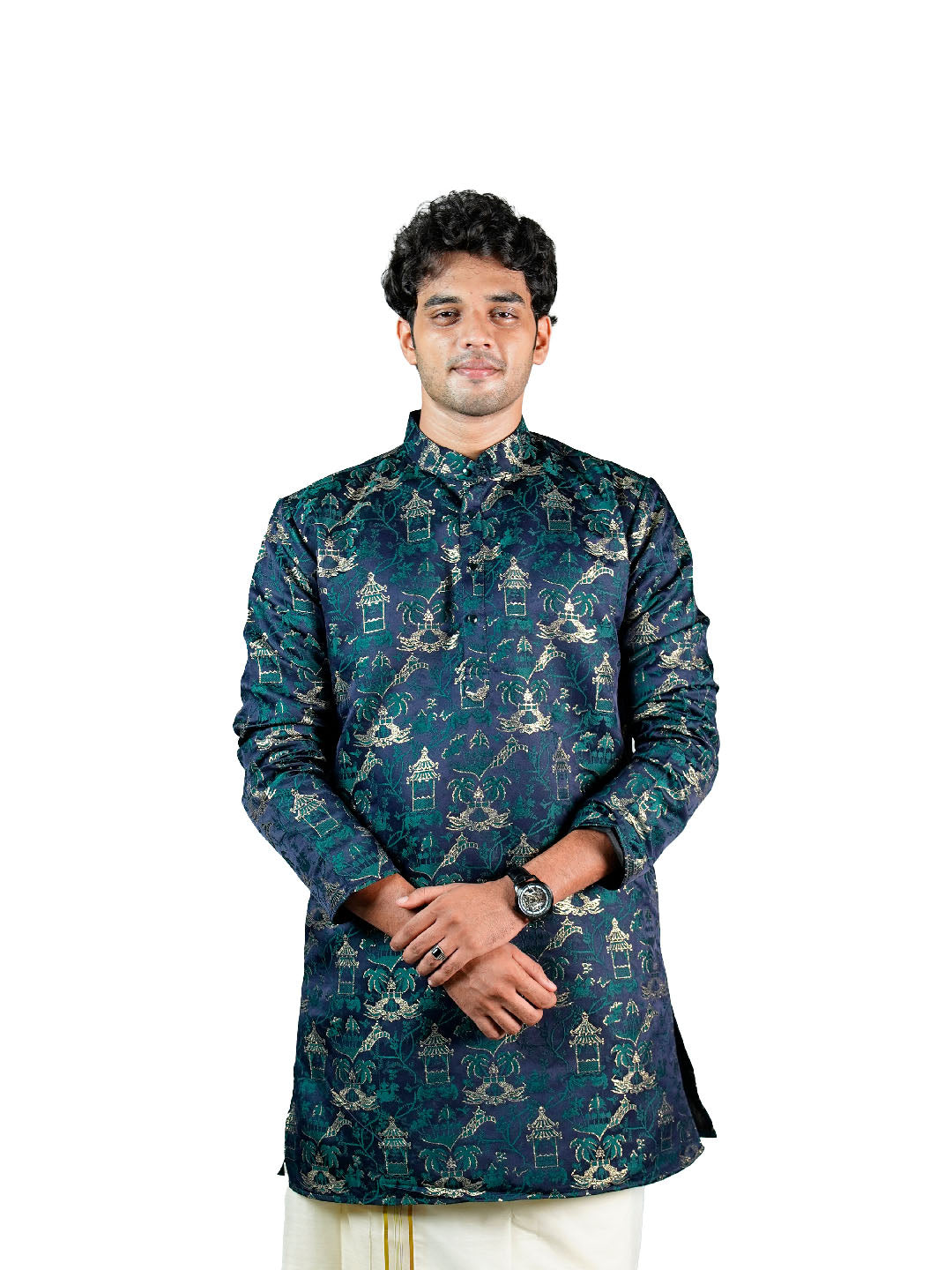 Teal Scenic Jacquard Kurta for Men