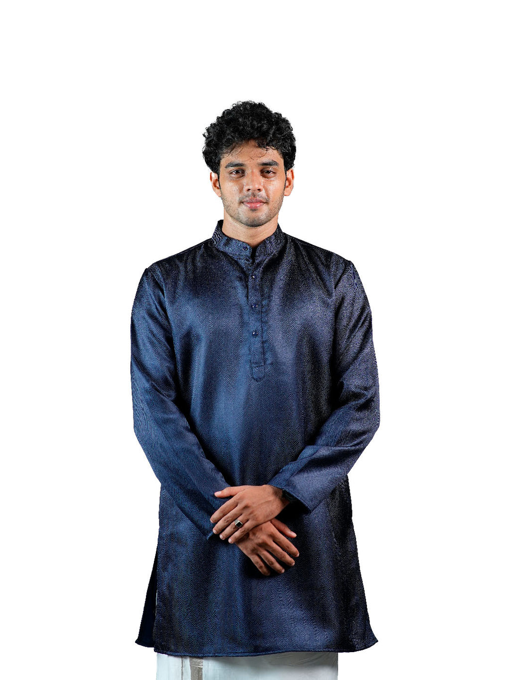 Navy Textured Jacquard Kurta for Men