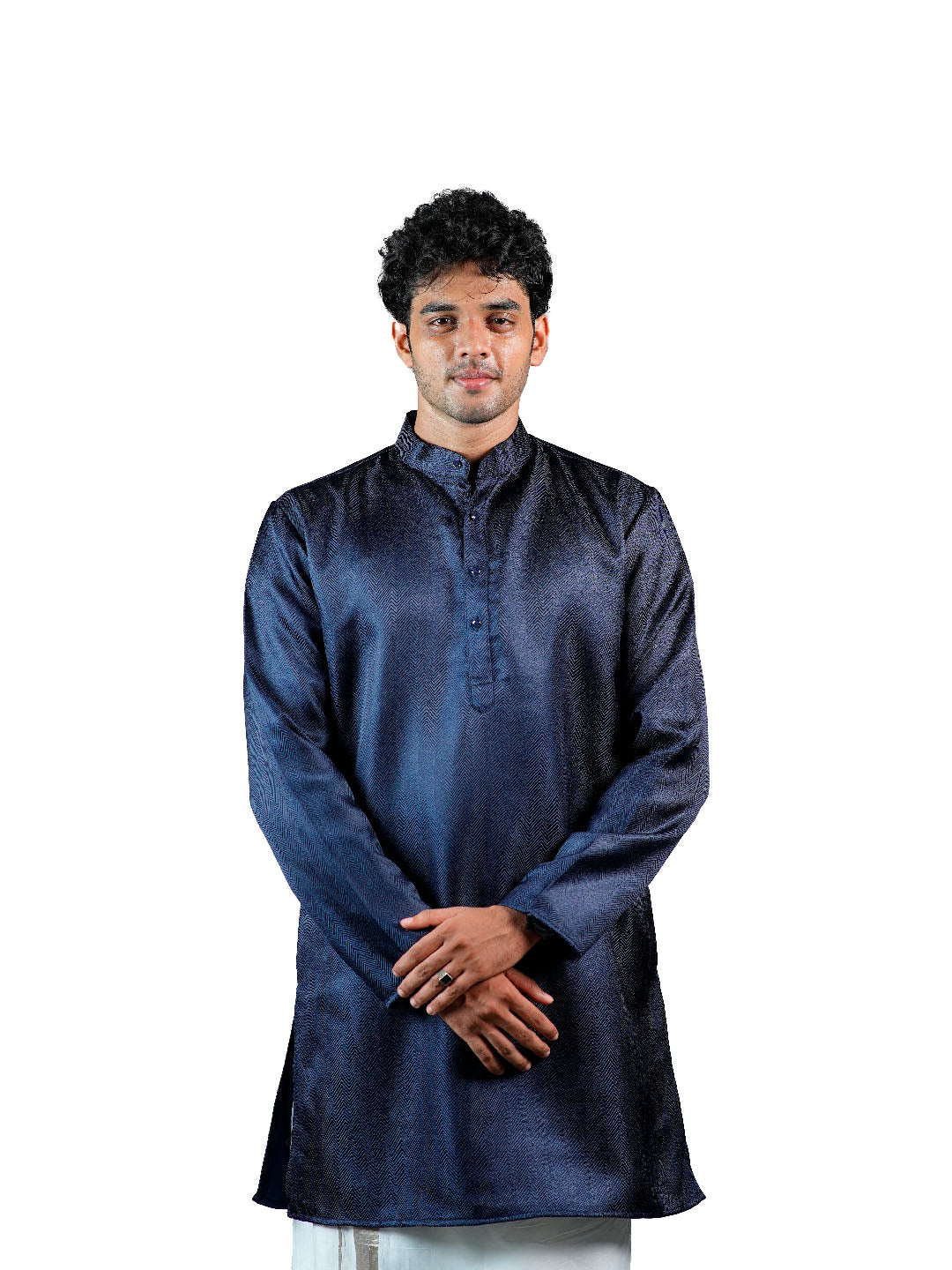 Navy Textured Jacquard Kurta for Men