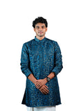Teal Floral Vine Jacquard Kurta for Men