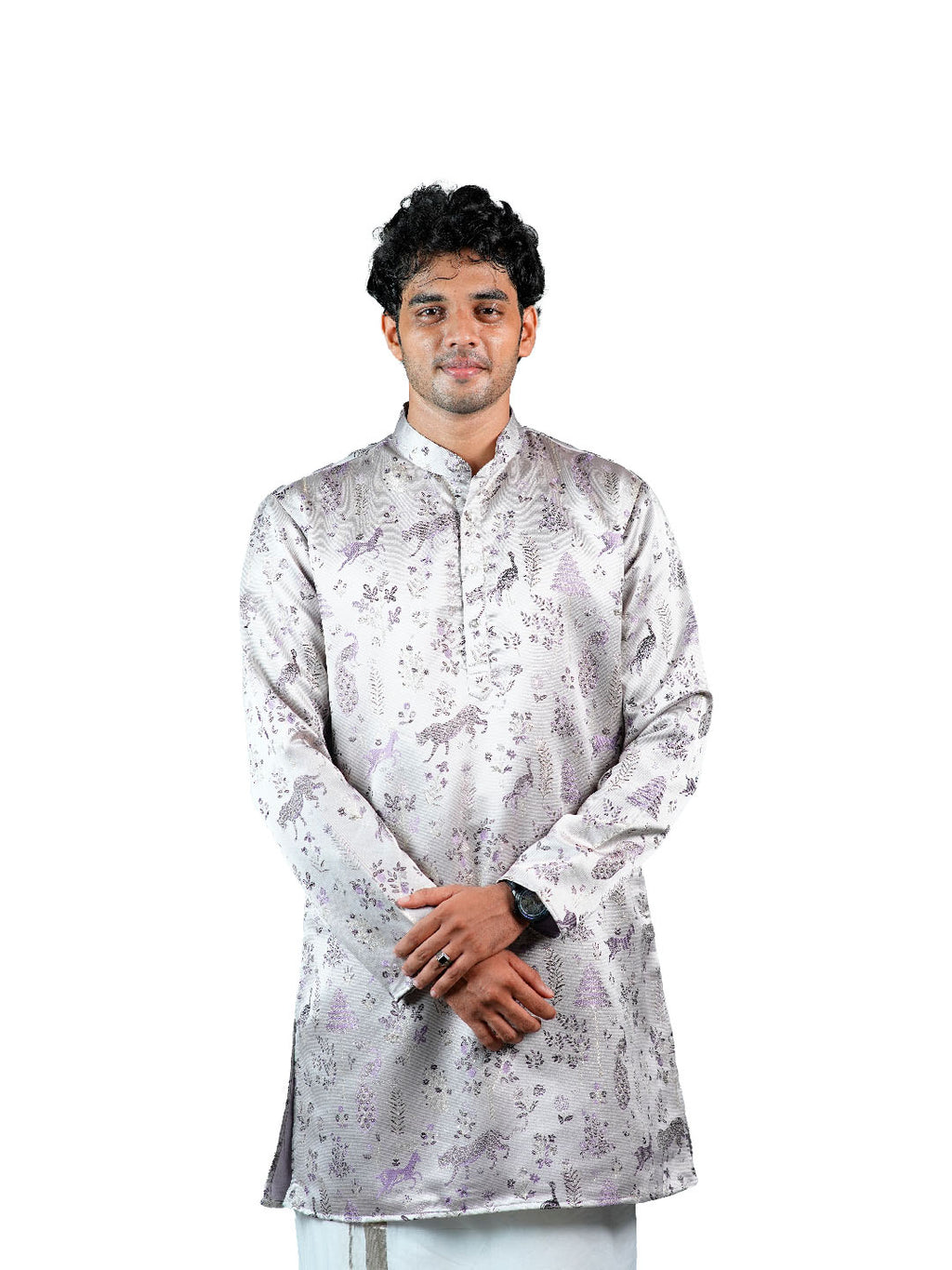 Lavender Forest Scenic Jacquard Kurta for Men
