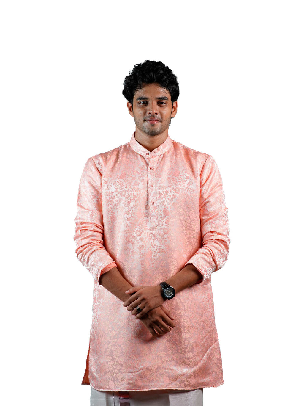 Peach Floral Vine Jacquard Kurta for Men