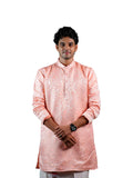 Peach Floral Vine Jacquard Kurta for Men