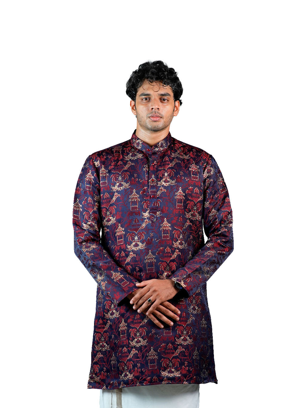 Navy Wine Scenic Jacquard Kurta for Men