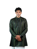 Olive Green Wave Stripe Sequin Jacquard Kurta for Men