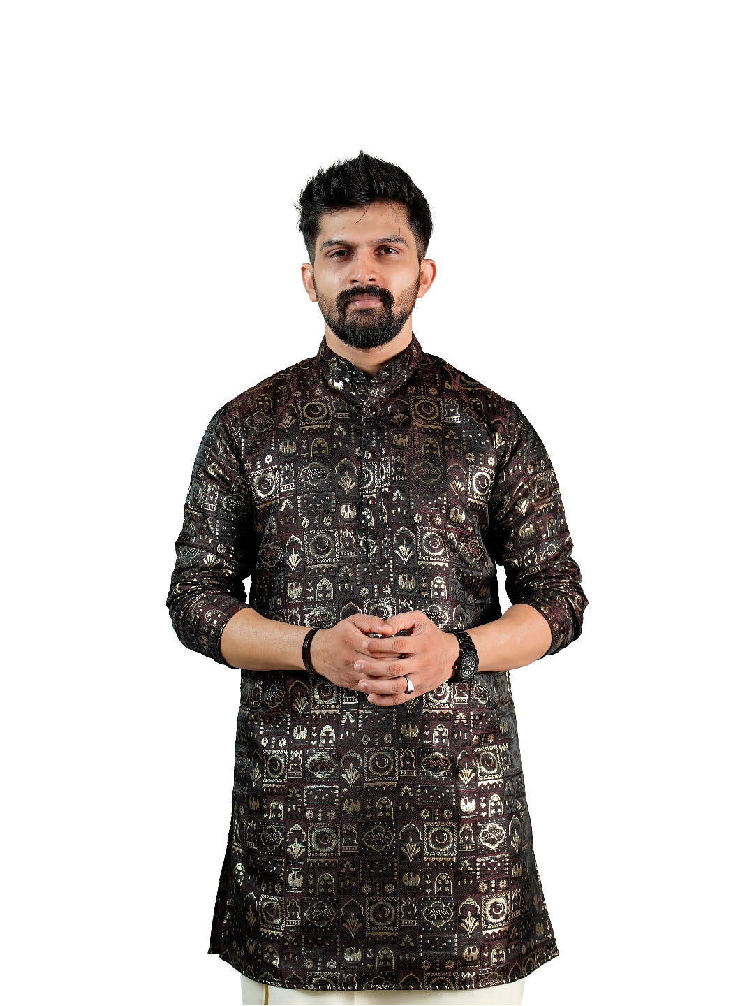 Brown Heritage Block Jacquard Kurta for Men