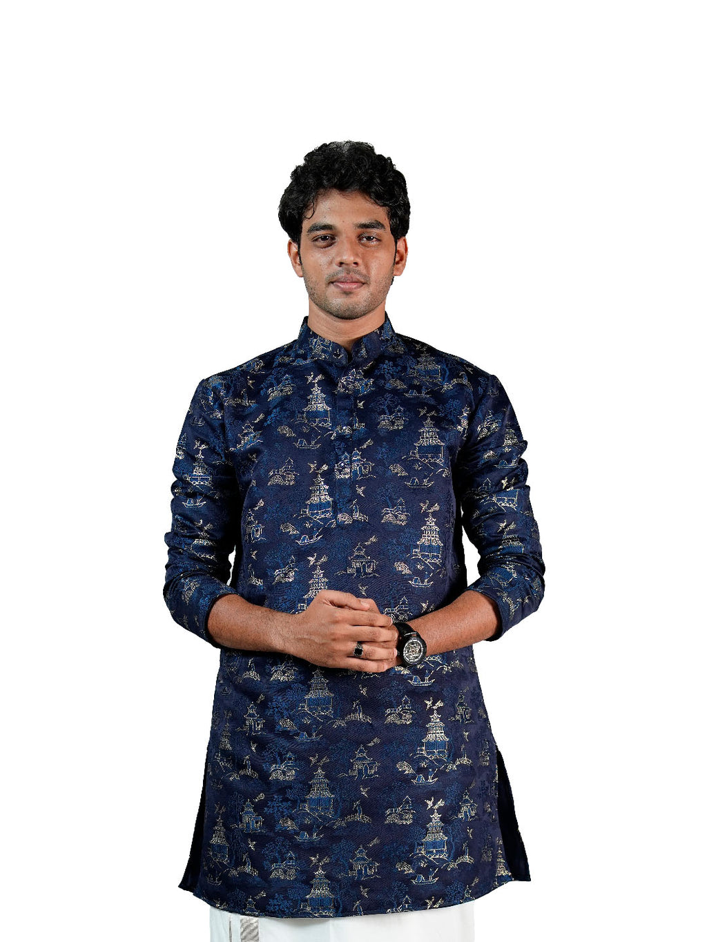 Royal Blue Scenic Jacquard Kurta for Men
