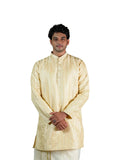 Cream Wave Stripe Sequin Jacquard Kurta for Men