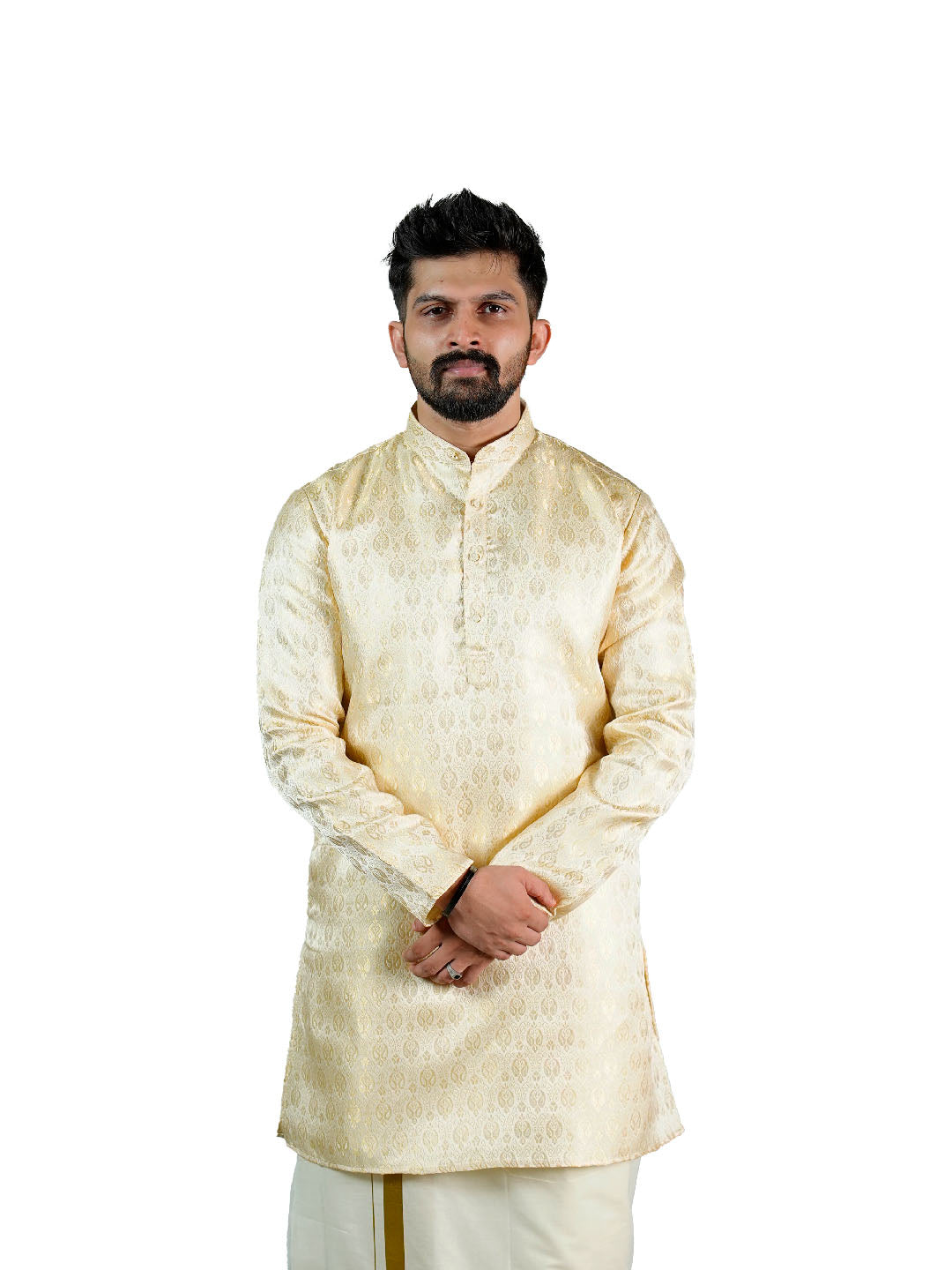 Gold Damask Jacquard Kurta for Groom