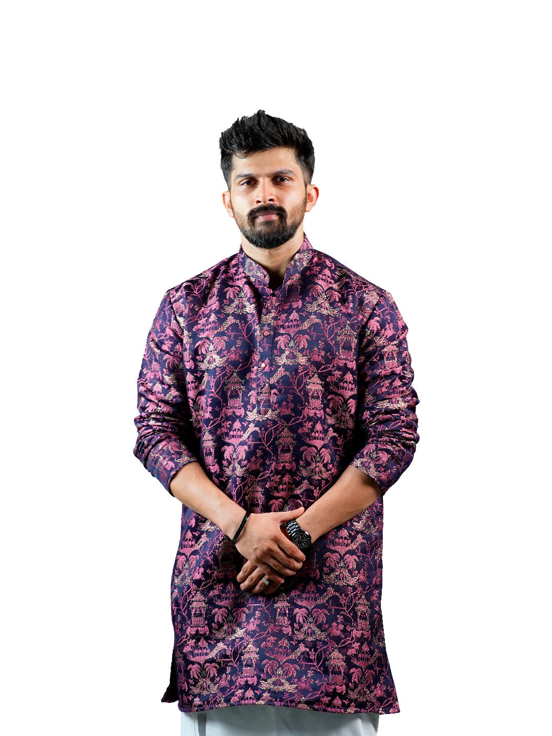 Plum Magenta Scenic Jacquard Kurta for Men
