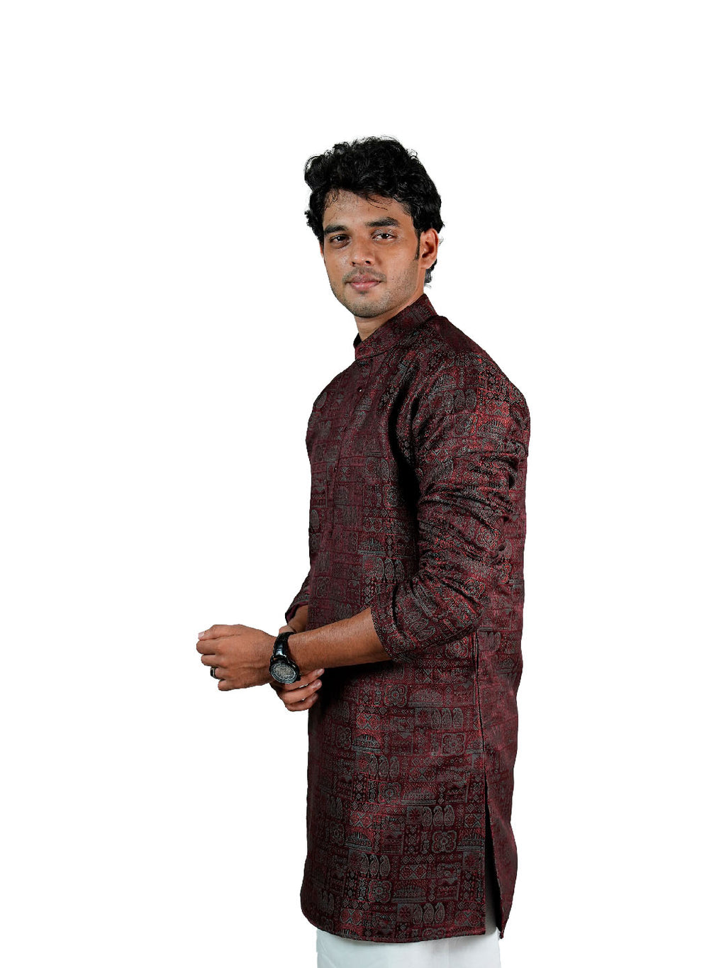 Wine Heritage Block Jacquard Kurta for Men