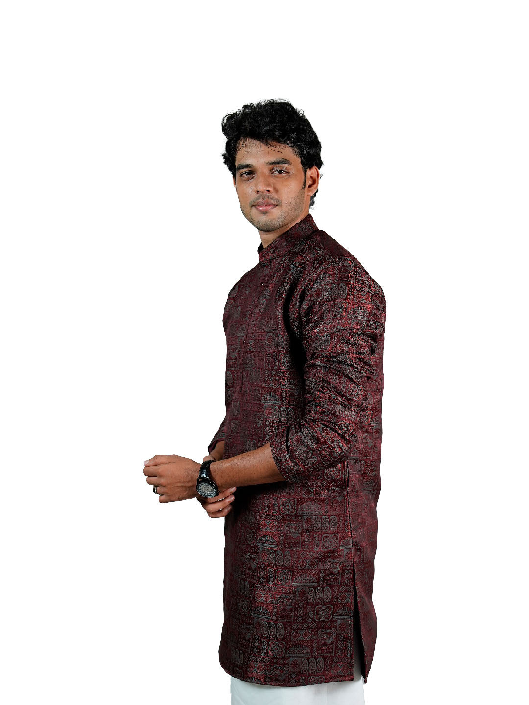 Wine Heritage Block Jacquard Kurta for Men