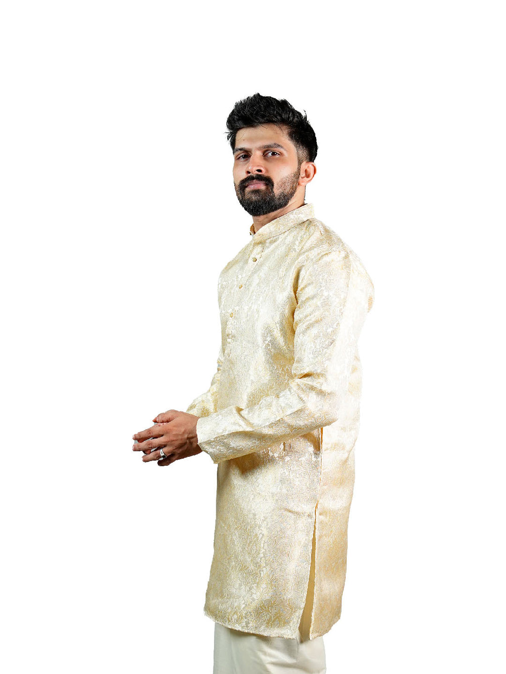 Cream Damask Jacquard Kurta for Groom