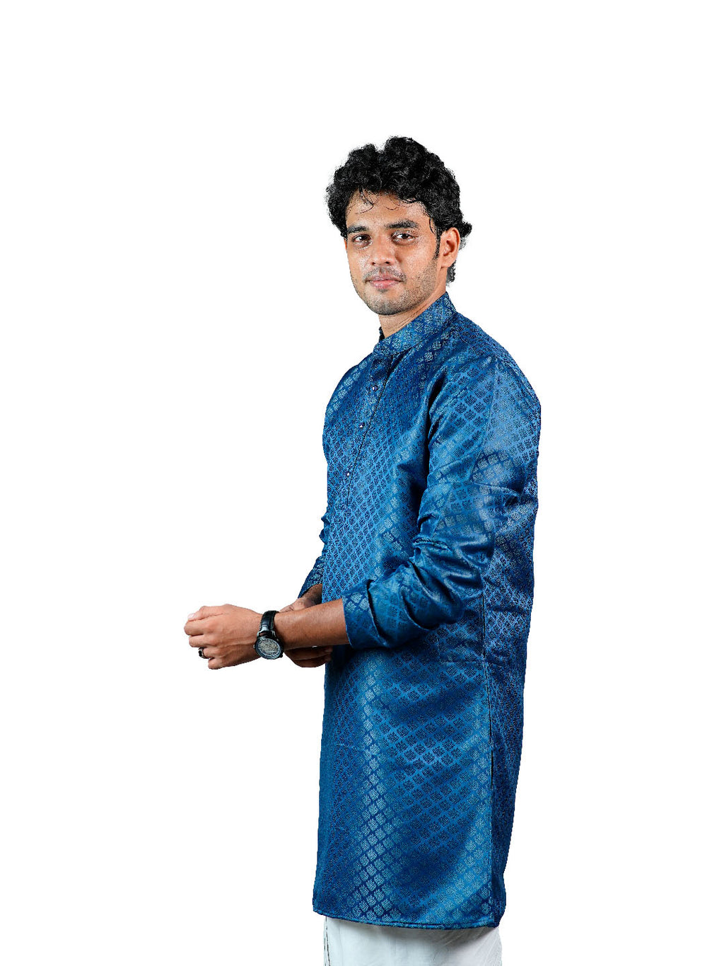 Blue Diamond Floral Jacquard Kurta for Men