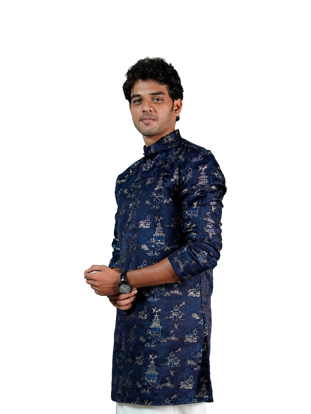 Royal Blue Scenic Jacquard Kurta for Men