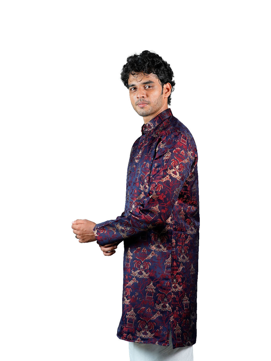 Navy Wine Scenic Jacquard Kurta for Men