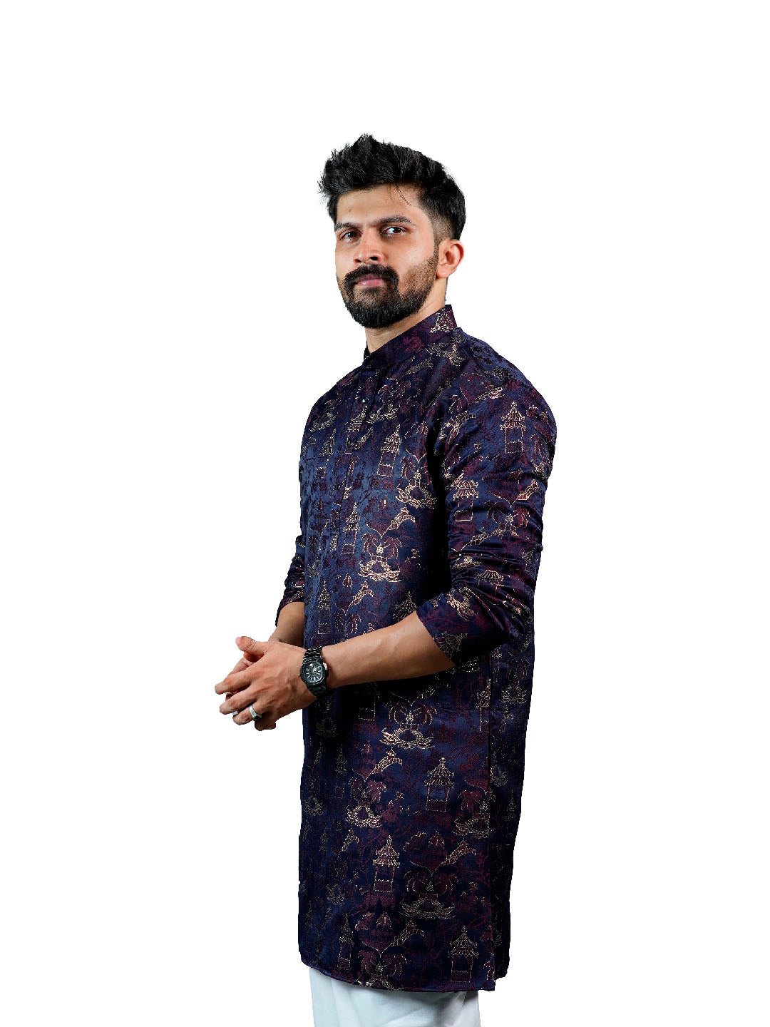 Purple Scenic Jacquard Kurta for Men