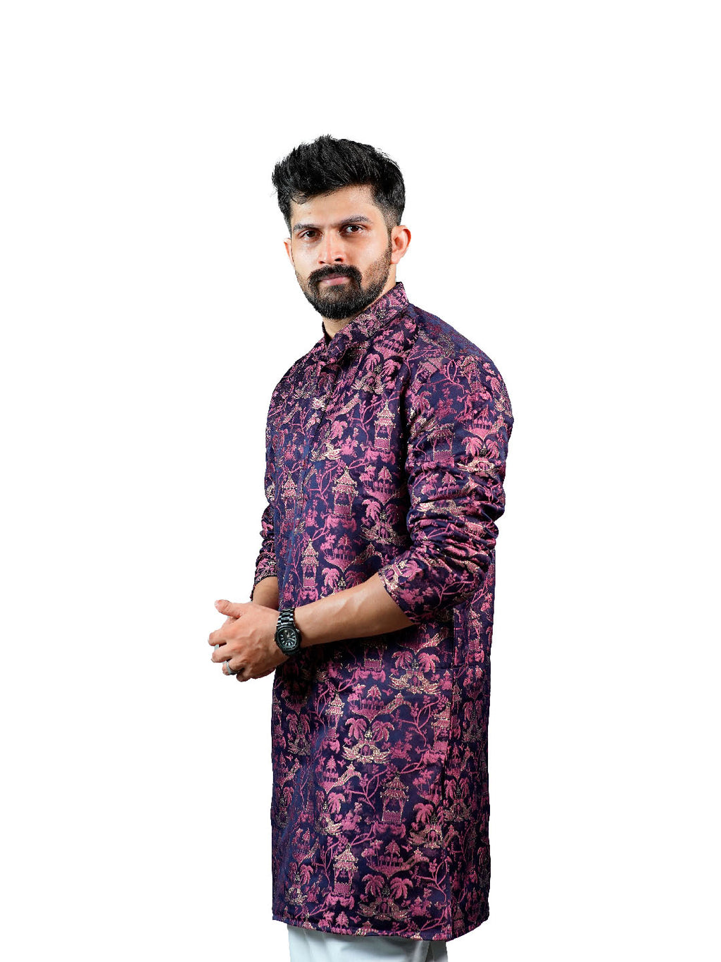Plum Magenta Scenic Jacquard Kurta for Men
