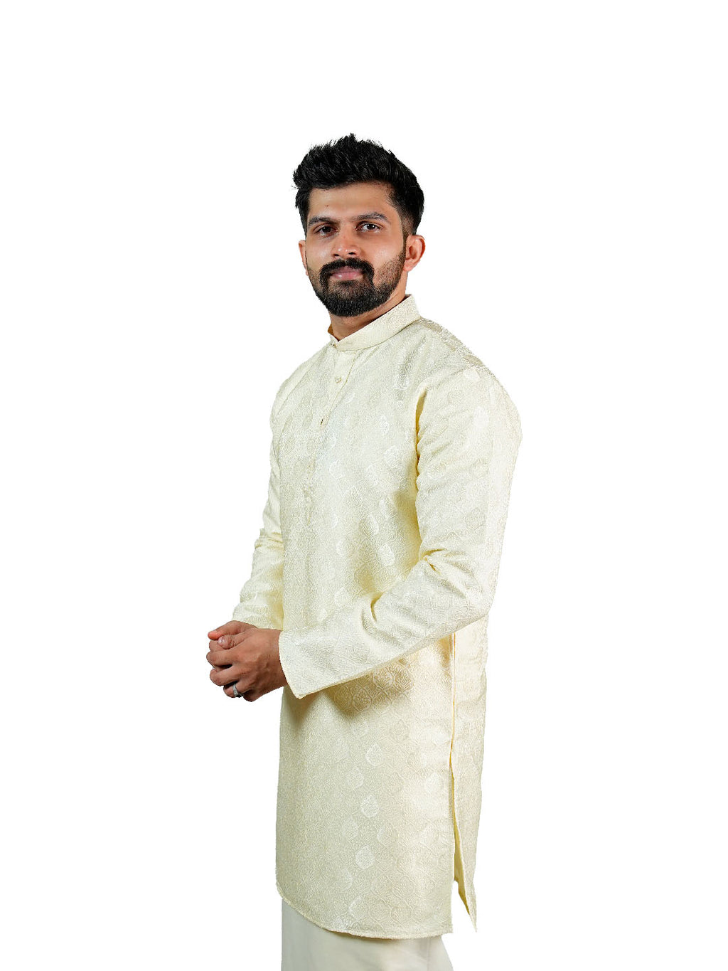 Cream Medallion Jacquard Kurta for Groom