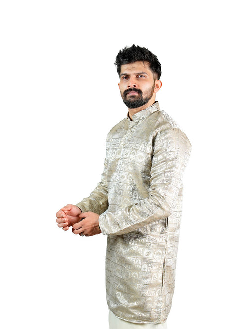 Champagne Gold Heritage Block Jacquard Kurta for Groom