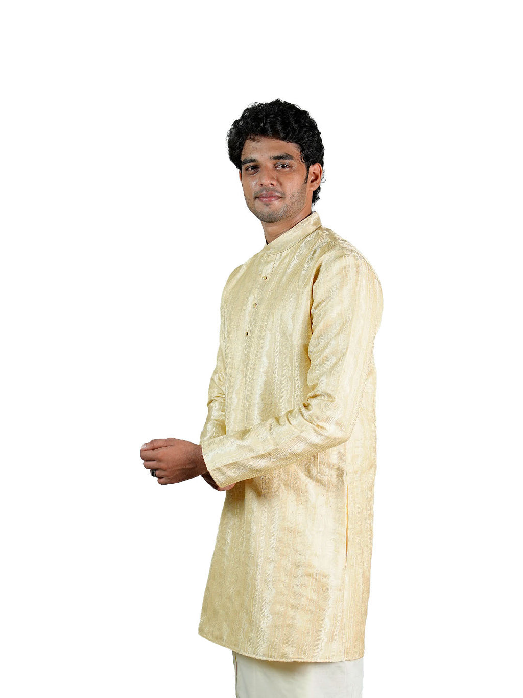 Cream Wave Stripe Sequin Jacquard Kurta for Men