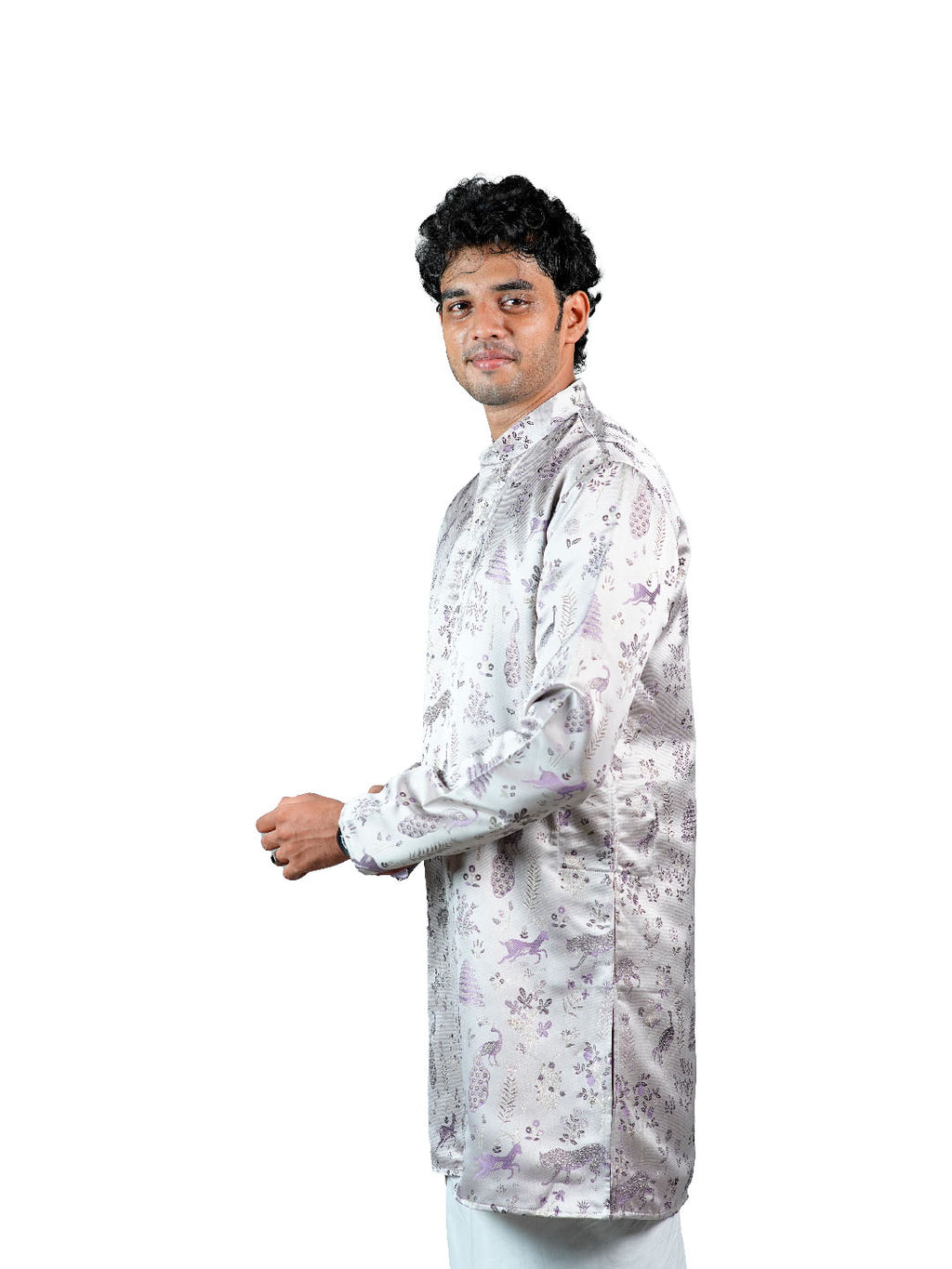 Lavender Forest Scenic Jacquard Kurta for Men
