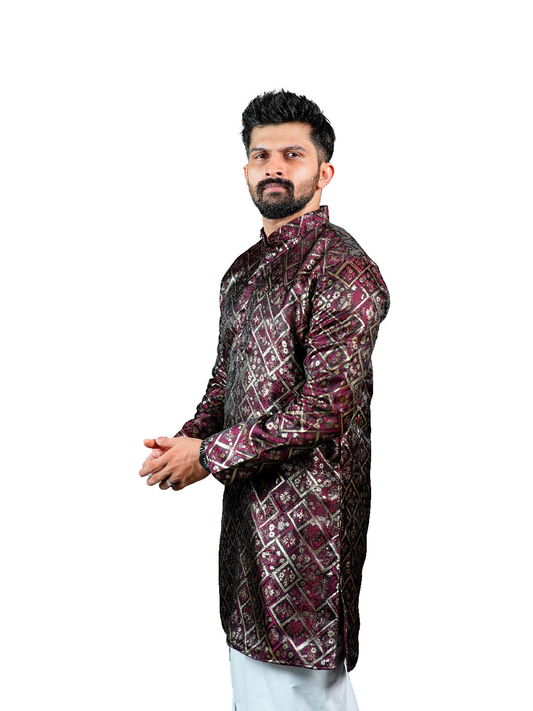 Burgundy Diamond Jacquard Kurta for Men
