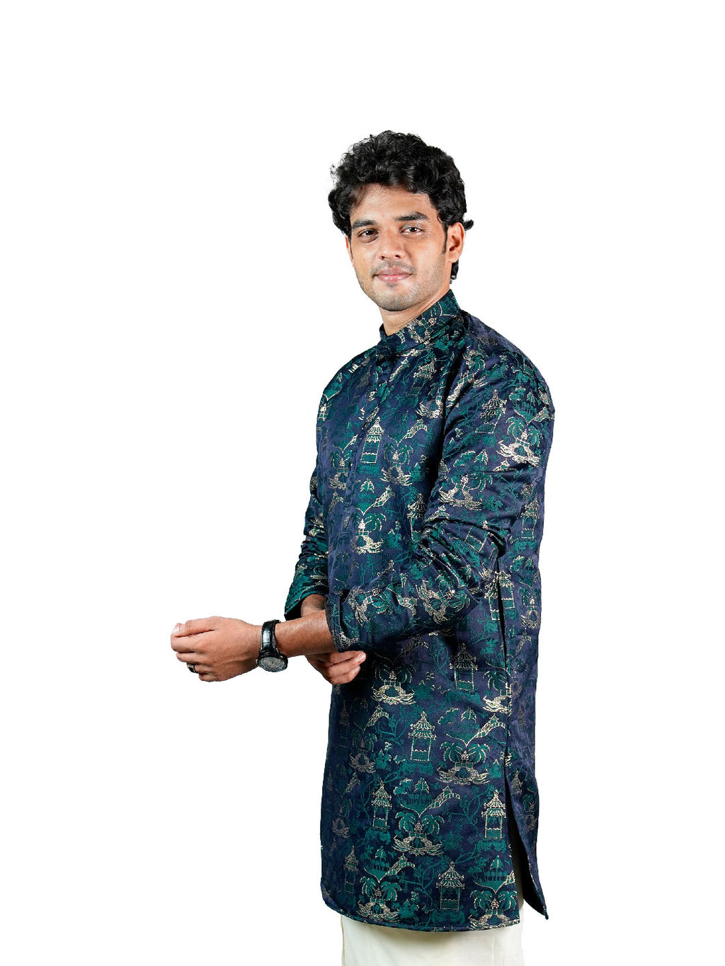 Teal Scenic Jacquard Kurta for Men