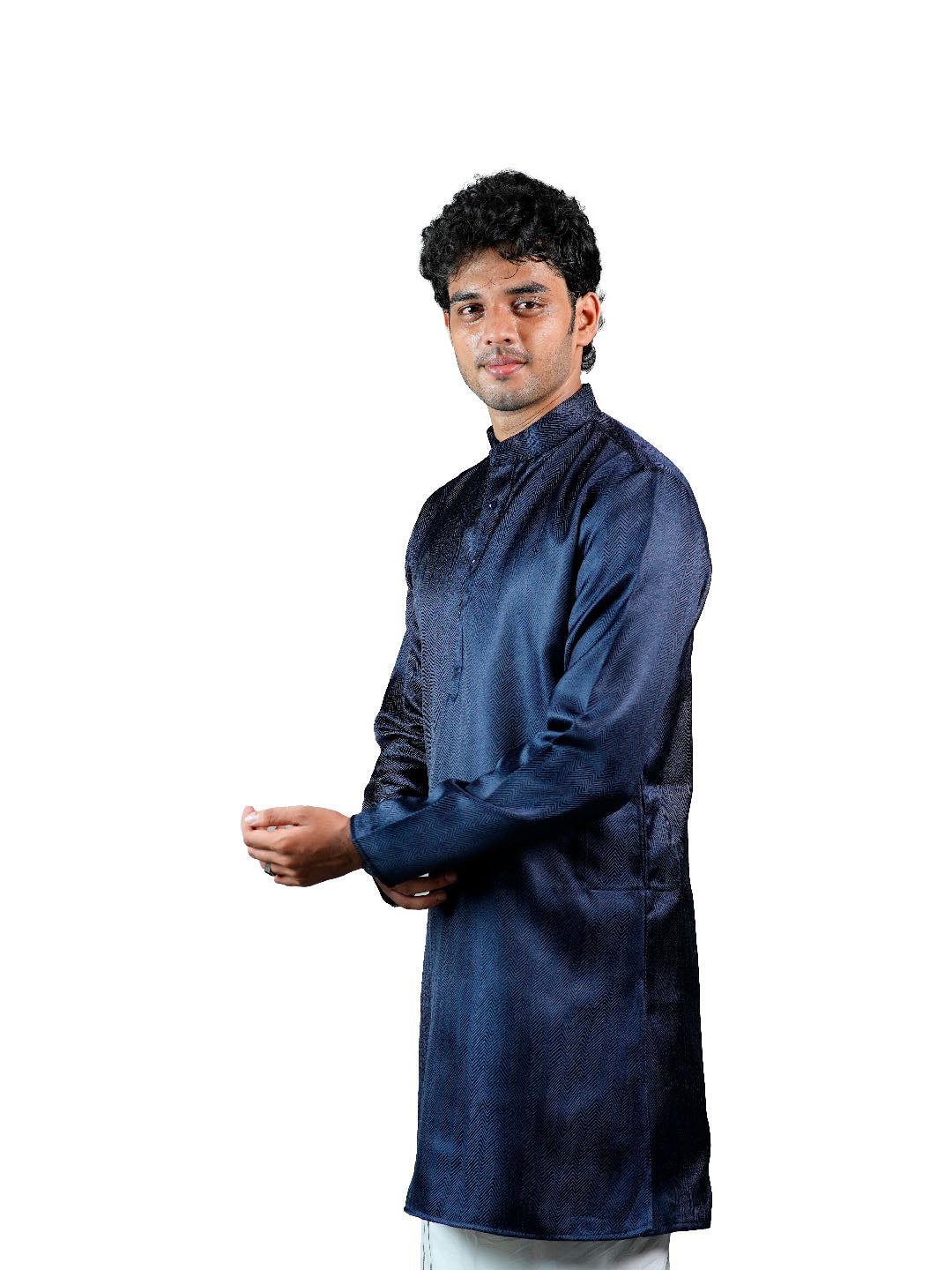 Navy Textured Jacquard Kurta for Men