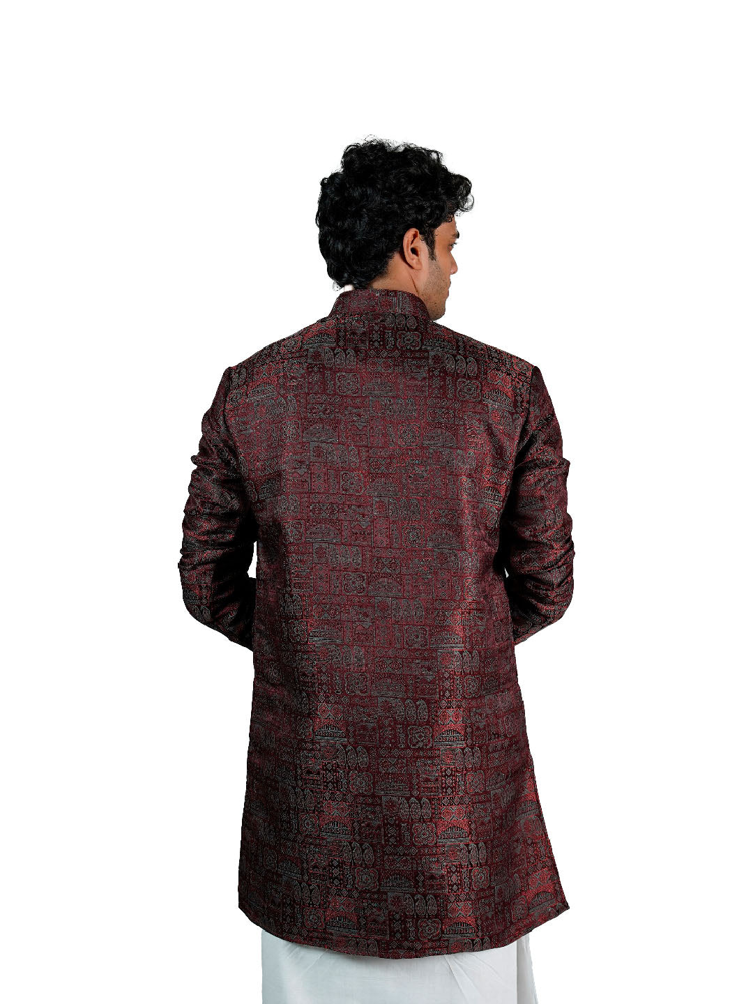 Wine Heritage Block Jacquard Kurta for Men