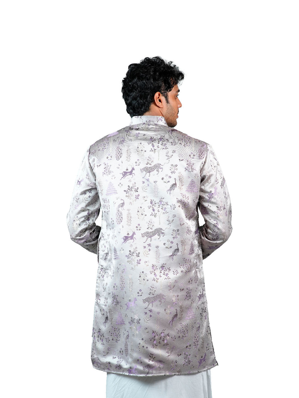 Lavender Forest Scenic Jacquard Kurta for Men