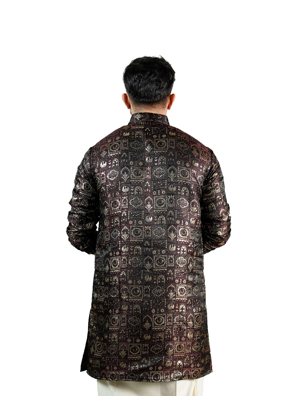 Brown Heritage Block Jacquard Kurta for Men