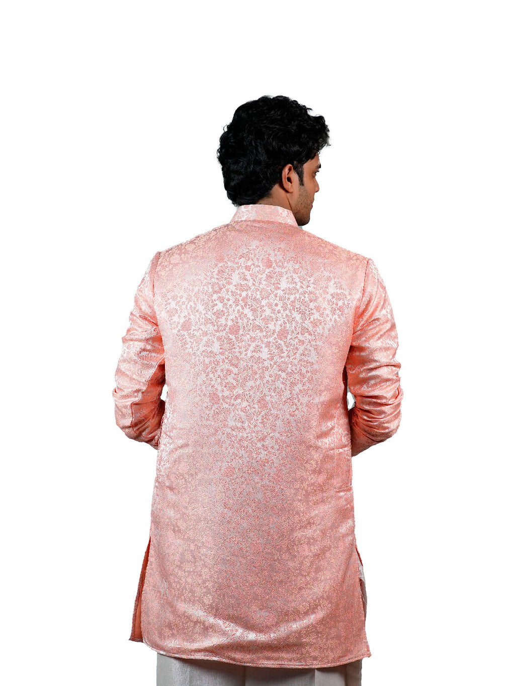 Peach Floral Vine Jacquard Kurta for Men