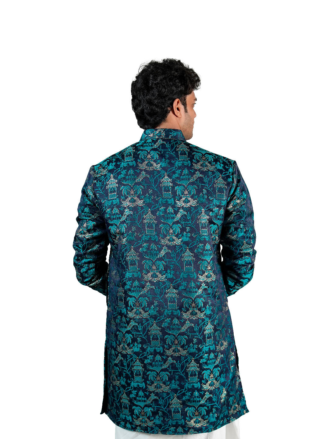 Navy Garden Scenic Jacquard Kurta for Men
