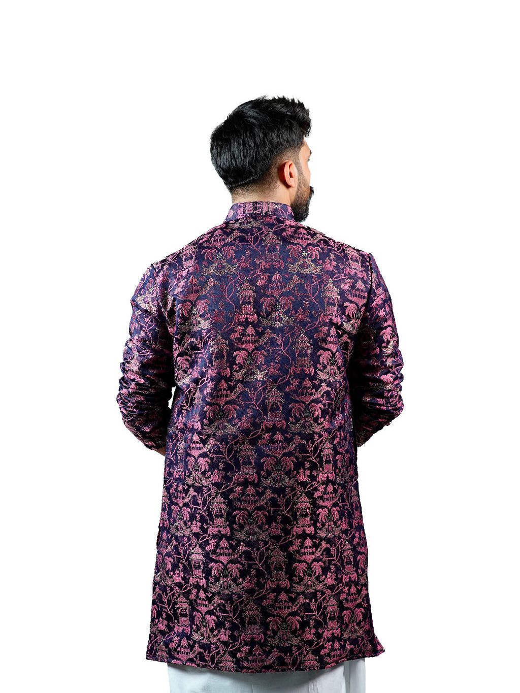 Plum Magenta Scenic Jacquard Kurta for Men