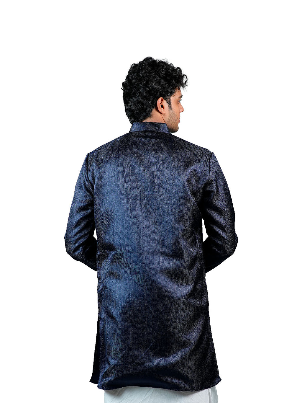 Navy Textured Jacquard Kurta for Men