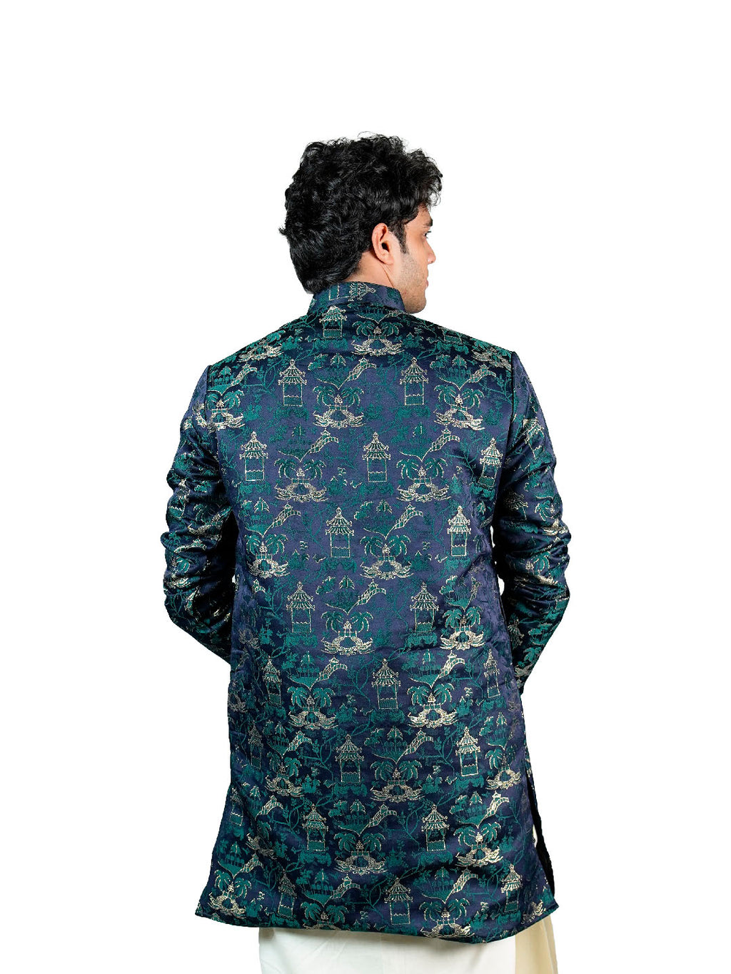 Teal Scenic Jacquard Kurta for Men