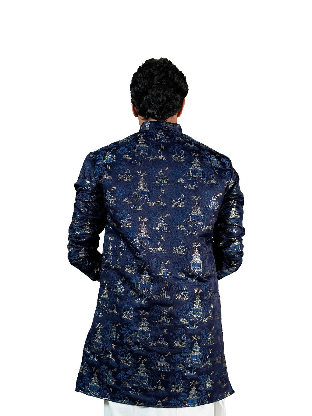 Royal Blue Scenic Jacquard Kurta for Men