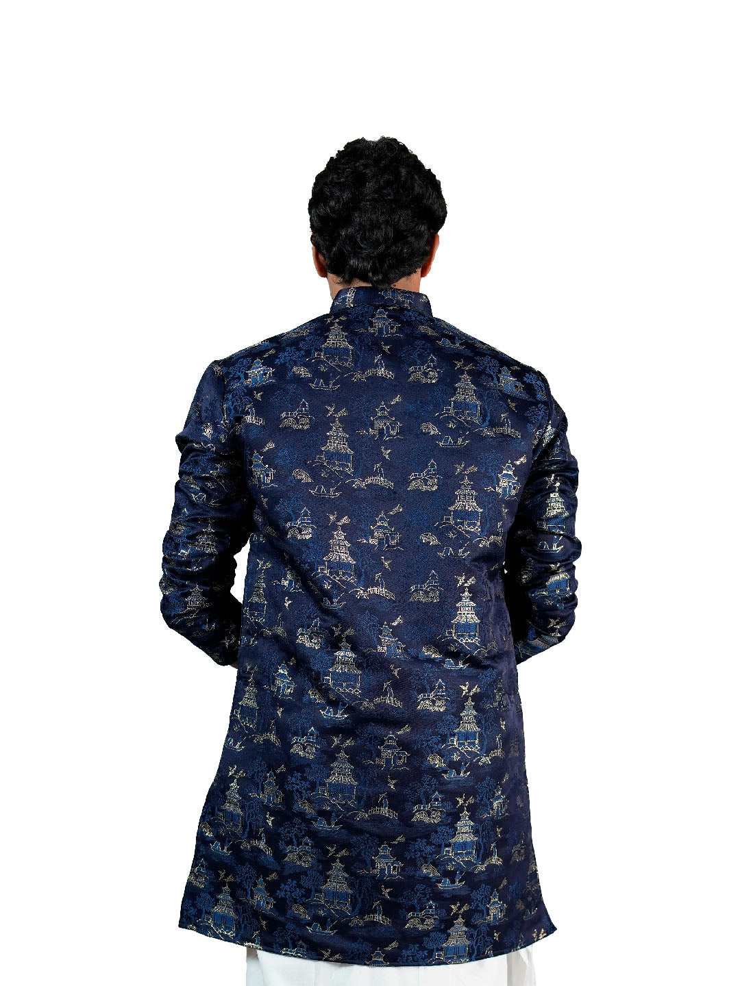 Royal Blue Scenic Jacquard Kurta for Men
