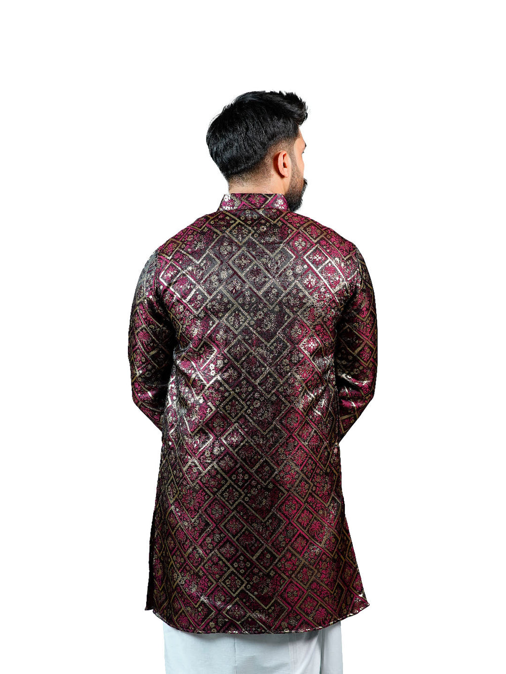 Burgundy Diamond Jacquard Kurta for Men