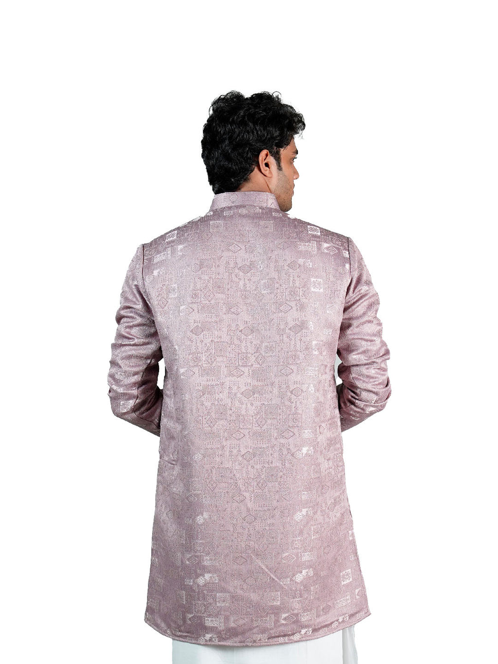 Mauve Silver Geometric Jacquard Kurta for Men