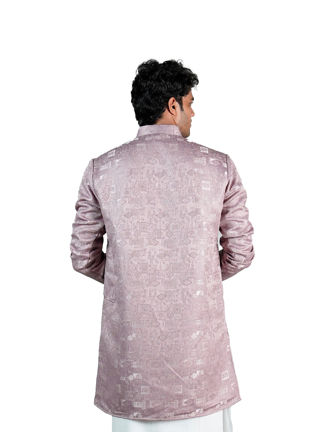 Mauve Silver Geometric Jacquard Kurta for Men