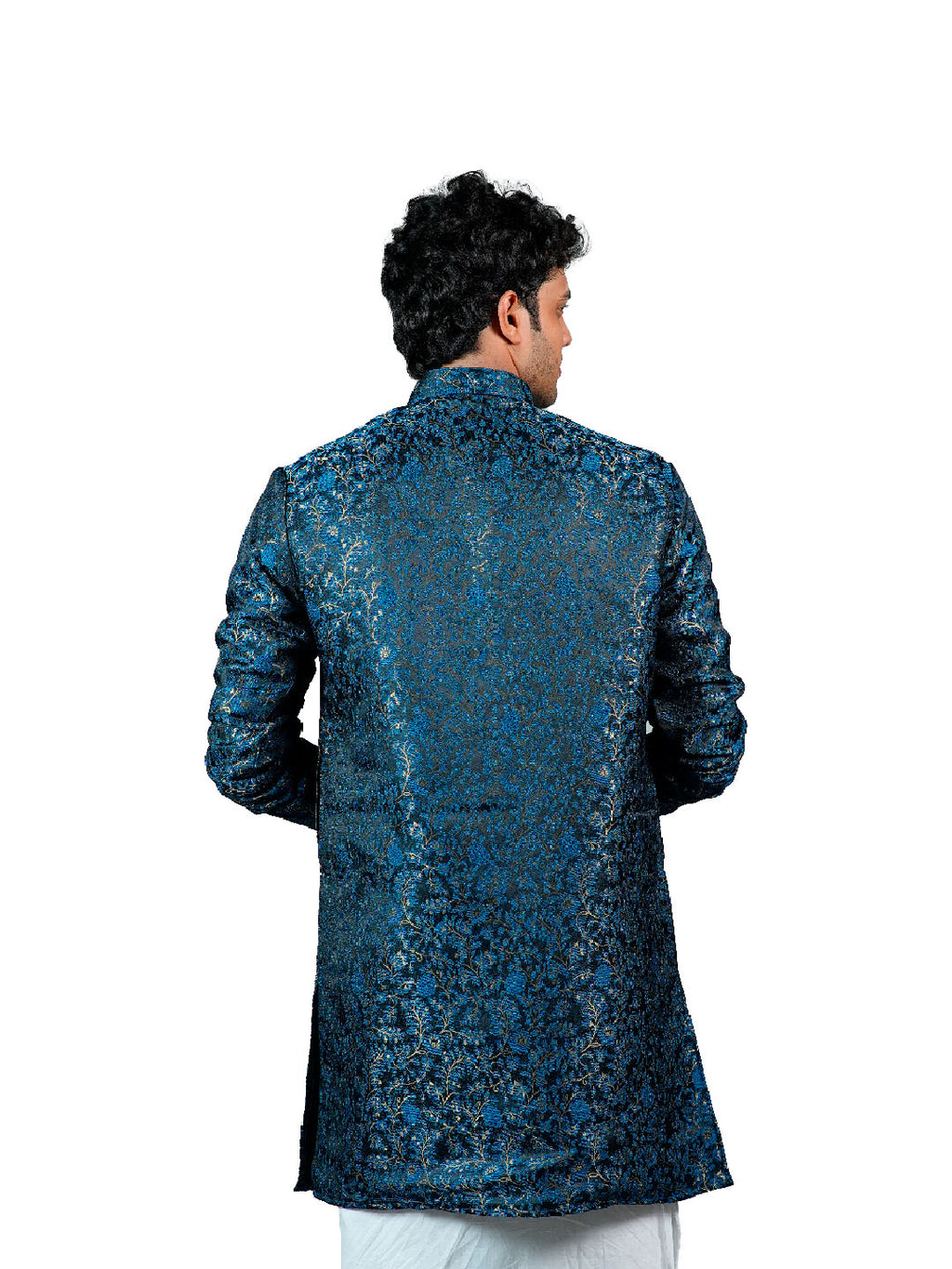 Teal Floral Vine Jacquard Kurta for Men