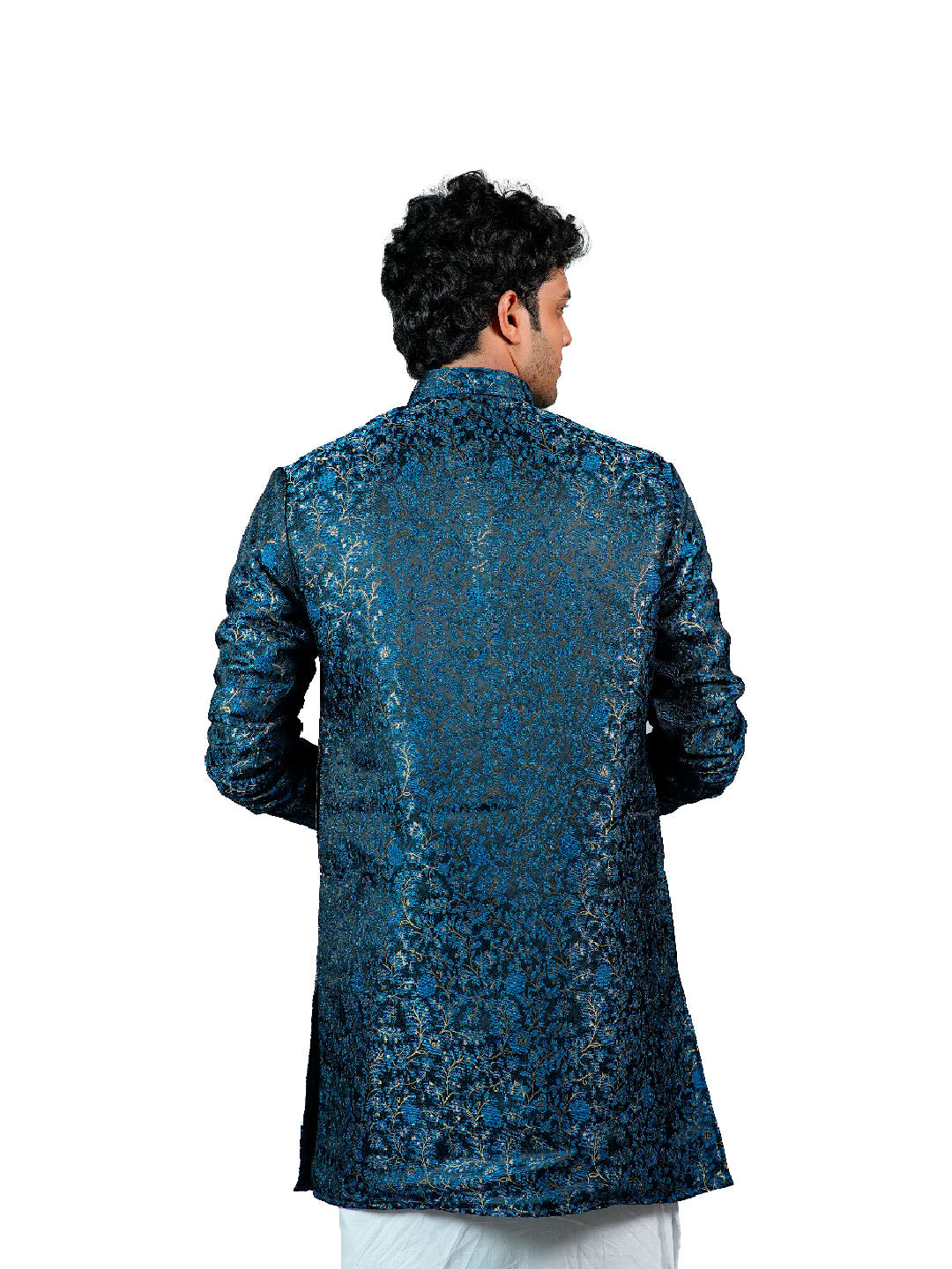 Teal Floral Vine Jacquard Kurta for Men