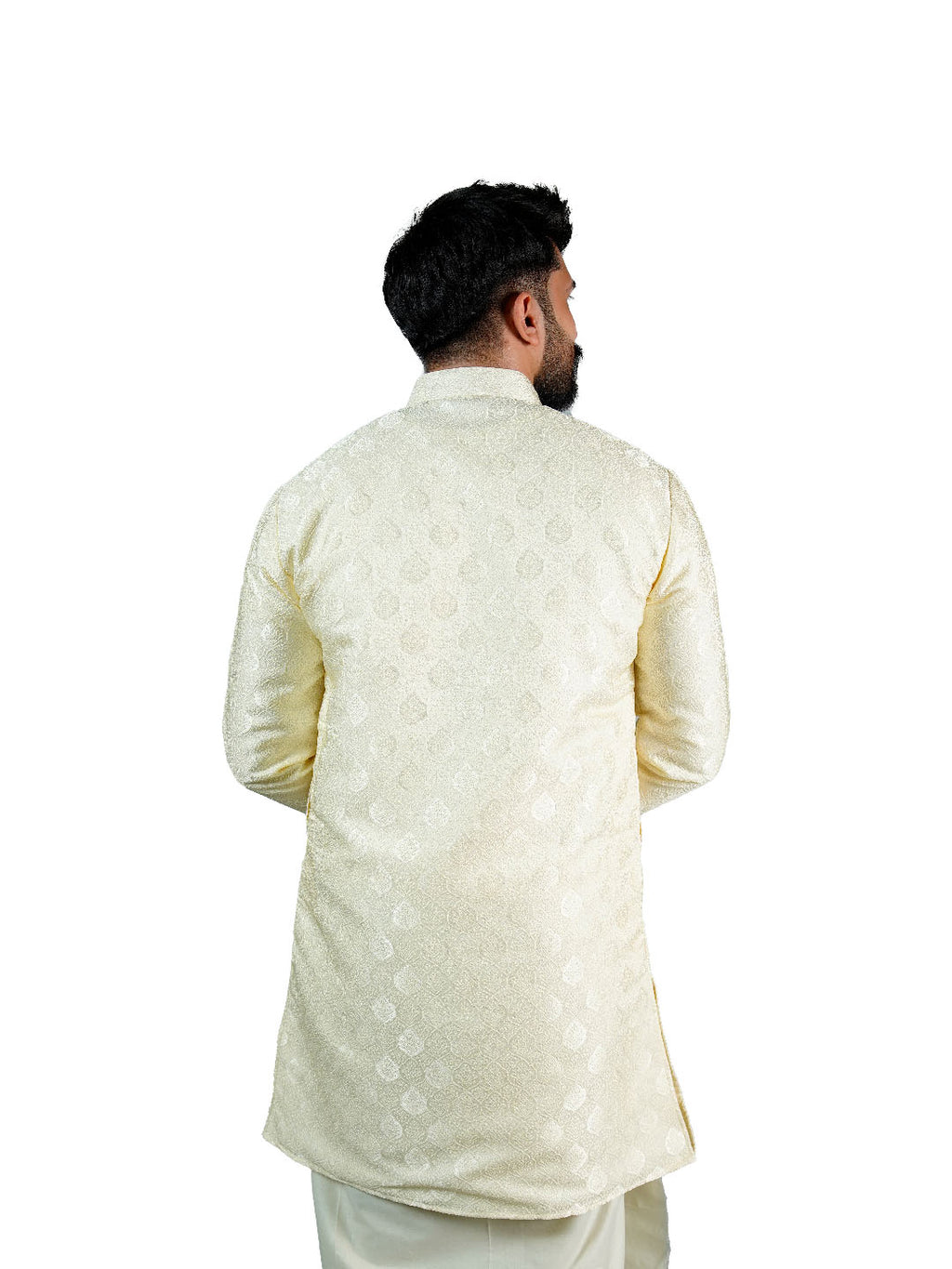 Cream Medallion Jacquard Kurta for Groom