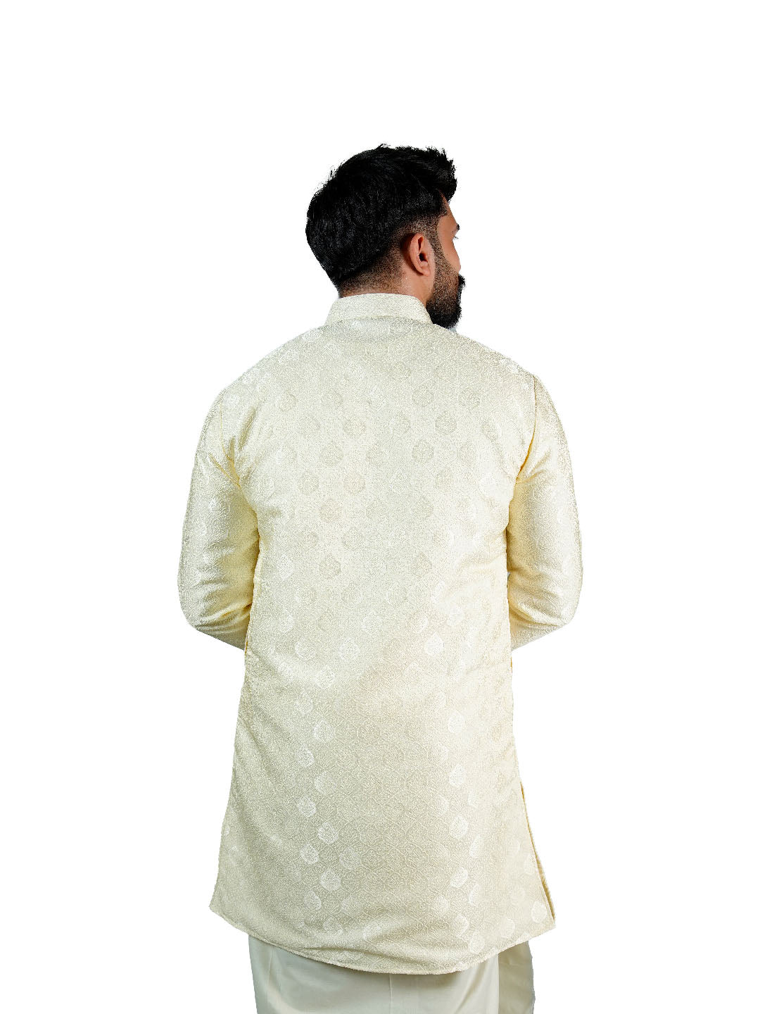 Cream Medallion Jacquard Kurta for Groom